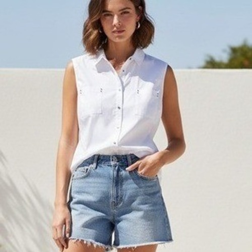 Avenue Women's Sleeveless White Button Up Shirt Top 30/32 Plus Size NWT $50